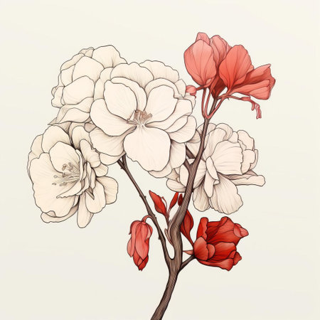 begonia, a stunning flowering plant, is beautifully illustrated in simple line art against a crisp white background, showcasing its delicate petals and intricate details, perfect for botanical art enthusiasts and nature lovers alike. ai generatedの素材