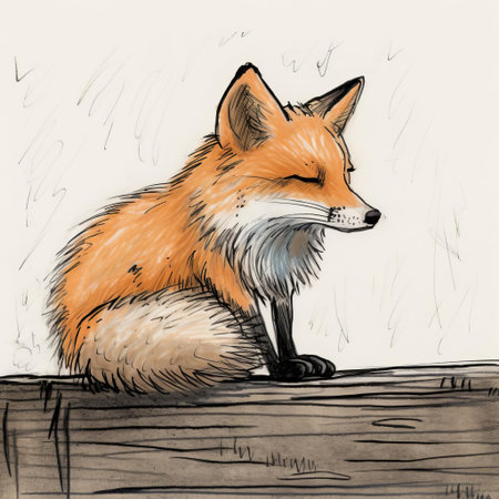 the fox, with its simplistic features and rough lines, stares back at the viewer with a charmingly imperfect expression, showcasing the whimsical nature of a hastily created cartoon sketch, reminiscent of a child's playful doodle, full of character and humor. ai generatedの素材