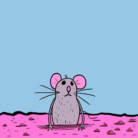 the mouse, illustrated in a humorous and relatable style by allie brosh, sits comfortably on a bright yellow background, showcasing its tiny features and adorable whiskers, capturing the essence of a common household pet in a playful and endearing digital artwork, perfect for mouse lovers and fans of comic art. ai generatedの素材