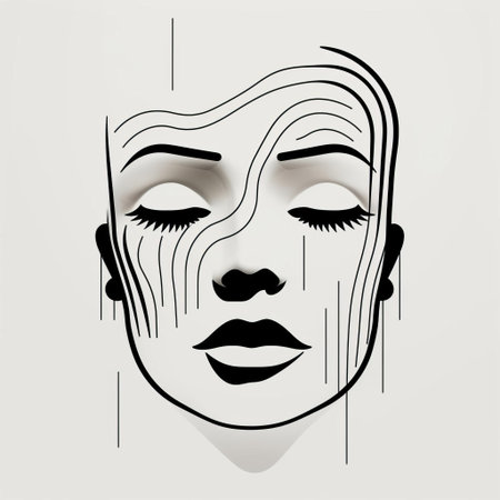 the face, illustrated in a minimalist style, features a subtle smile and gentle facial features, created using simple line art techniques and vector graphics, perfect for modern designs, logos, and digital art projects requiring a clean and elegant aesthetic. ai generatedの素材