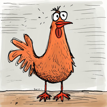a humorous chicken cartoon sketch, crudely drawn with bold lines and vibrant colors, showcases the artist's playful and whimsical style, evoking a sense of nostalgia and simplicity, perfect for adding a touch of quirky charm to any digital or print project, illustration, or design. ai generatedの素材