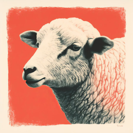 this charming retro sheep minimalist monotype print features a stylized illustration of a sheep in a bold, graphic style, evoking a sense of nostalgia and simplicity, perfect for adding a touch of vintage charm to any room's decor with its unique, hand-printed design. ai generatedの素材