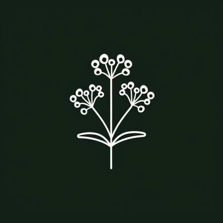 the yarrow, a delicate and versatile herb, is beautifully represented in this minimal line logo, crafted with precision in vector format, showcasing its feathery foliage and tiny white flowers, perfect for botanical enthusiasts and nature-inspired designs. ai generatedの素材