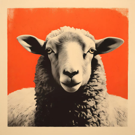 sheep stands out in this stunning minimalist monotype print, boasting a retro aesthetic that exudes a sense of nostalgia and simplicity, perfect for adding a touch of vintage charm to any room's decor, while its bold black and white hues evoke a feeling of sophistication and elegance. ai generatedの素材