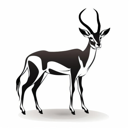 the gazelle, a majestic and agile creature, is beautifully illustrated in this stunning black and white line svg, set against a crisp white background, showcasing its slender horns, gentle eyes, and elegant physique, perfect for nature lovers and design enthusiasts alike. ai generatedの素材