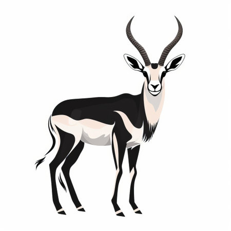 the gazelle, a majestic and agile creature, is beautifully depicted in this stunning black and white line svg illustration set against a crisp white background, showcasing its slender horns, gentle eyes, and elegant physique, perfect for nature lovers and design enthusiasts alike. ai generatedの素材