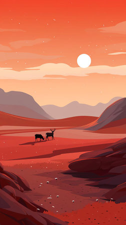 the arctic fox stands out against the serene, icy backdrop of the minimal cartoon tundra, its fluffy white fur and piercing yellow eyes a striking contrast to the barren, snow-covered landscape, evoking a sense of quiet beauty and resilience in the harsh, frozen wilderness. ai generatedの素材