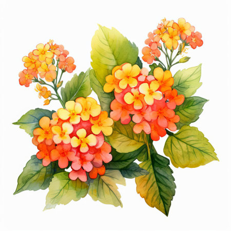 the lantana flower is beautifully illustrated in this single design watercolor clipart, featuring delicate petals and vibrant colors, perfect for adding a touch of elegance to your botanical and floral designs, stationery, and craft projects, with its high-quality vector format. ai generatedの素材