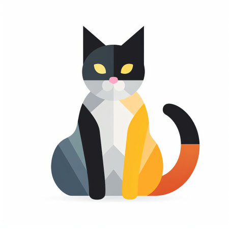 the cat icon, set against a crisp white background, pops with vibrant color blocks that add a playful touch to this modern design element, perfect for adding a whimsical flair to digital projects, websites, and social media platforms. ai generatedの素材