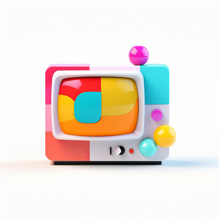 the tv icon stands out against a crisp white background, surrounded by a vibrant color block design that adds a pop of personality to any digital platform, perfect for modern websites, apps, and social media profiles. ai generatedの素材
