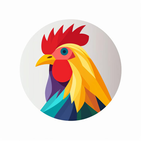 a vibrant chicken icon stands out against a crisp white background, surrounded by a bold color block design that adds a pop of personality to any digital project, perfect for farm-themed graphics, logos, or social media assets. ai generatedの素材