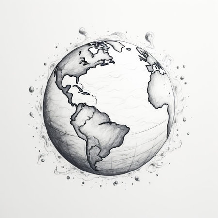 the earth, depicted in a stunning simple line art style, stands out against a crisp white background, showcasing the beauty of our planet in a minimalist yet striking way, perfect for nature lovers and design enthusiasts alike. ai generatedの素材