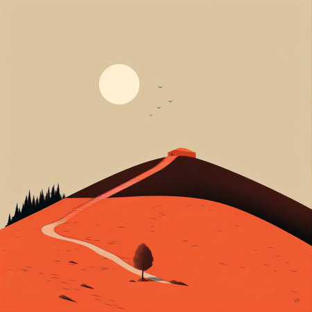the hill stands majestically in this stunning minimalist line art piece, showcasing a serene landscape with bold, vibrant colors that evoke a sense of tranquility and simplicity, perfect for modern art enthusiasts and nature lovers alike. ai generatedの素材