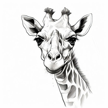 a giraffe stands tall in this elegant simple line art illustration, set against a crisp white background, showcasing the iconic animal's distinctive spots and long neck in a clean and minimalist design, perfect for nature lovers and art enthusiasts alike. ai generatedの素材