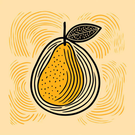 vibrant poster features a playful simple doodle design with thick bold lines, showcasing a juicy ripe mango as the main attraction, perfect for adding a pop of color and whimsy to any room's decor, ideal for fruit lovers and art enthusiasts alike. ai generatedの素材