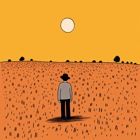 prairie landscape stretches under a bright blue sky, featuring rolling hills, green grass, and a few scattered trees, captured in a whimsical and minimalist style by french artist jean jullien, evoking a sense of serenity and simplicity in this digital illustration of the american heartland. ai generatedの素材
