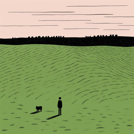 fields stretch far and wide in this serene landscape photograph by jean jullien, capturing the gentle rustle of green grass and golden wheat swaying in the breeze, evoking feelings of tranquility and freedom, perfect for nature lovers and fans of rural scenery and countryside landscapes. ai generatedの素材