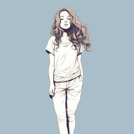 eleanor is depicted in a simple yet elegant full-body pose, showcasing her slender figure and delicate features in this stunning line art vector image, perfect for illustrations, designs, and digital art projects requiring a touch of sophistication and femininity. ai generatedの素材