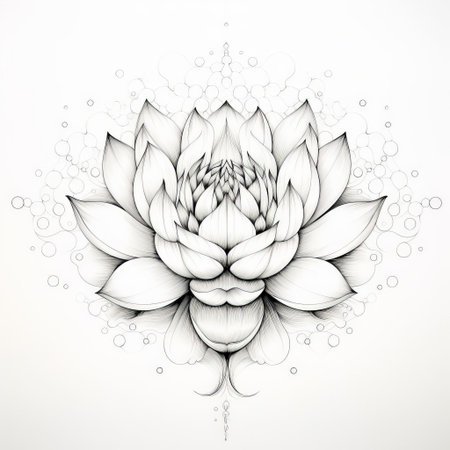 the lotus flower, a symbol of serenity and beauty, takes center stage in this stunning simple line art illustration, set against a crisp white background, evoking feelings of calmness and tranquility, perfect for meditation and relaxation, with its elegant petals and subtle curves. ai generatedの素材