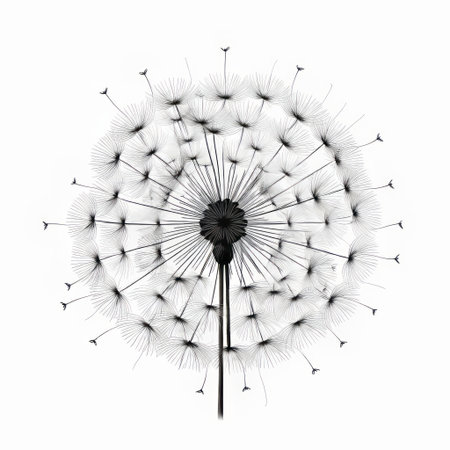 dandelion, a delicate and whimsical flower, takes center stage in this beautiful simple line art illustration set against a crisp white background, showcasing its intricate details and symbolic beauty, perfect for nature lovers and art enthusiasts alike. ai generatedの素材