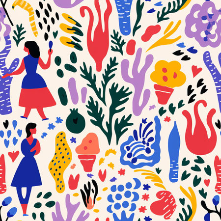 matisse's vibrant post-impressionism pattern bursts with colorful shapes and organic forms, evoking a sense of freedom and spontaneity, characteristic of the fauvism movement, as bold brushstrokes and expressive lines dance across the canvas, creating a dynamic visual experience. ai generatedの素材