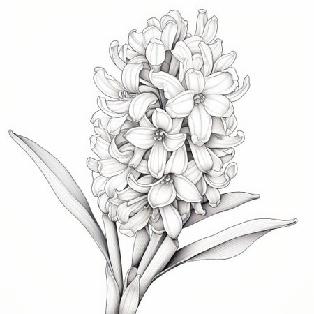 hyacinth, a delicate and fragrant flower, is beautifully illustrated in simple line art style against a clean white background, showcasing its elegant petals and slender stem, perfect for nature lovers and art enthusiasts seeking minimalist botanical designs. ai generatedの素材