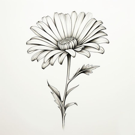 the aster flower is beautifully illustrated in a simple line art style against a clean white background, showcasing its delicate petals and intricate details, perfect for nature-inspired designs, botanical art, and minimalist aesthetics. ai generatedの素材