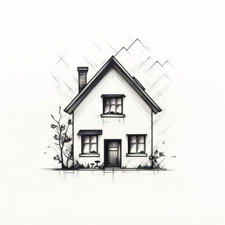 the house, a minimalist illustration, stands out against a clean white background, showcasing the beauty of simplicity in this elegant line art design, perfect for modern home decor, wall art, and interior design inspiration, evoking feelings of serenity and calmness. ai generatedの素材