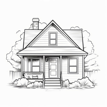 the house, a minimalist illustration in simple line art style, stands out against a clean white background, evoking a sense of serenity and modernity, perfect for home decor, wall art, or digital design projects, conveying a feeling of simplicity and elegance in interior design. ai generatedの素材