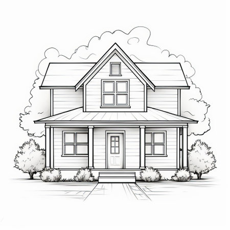 the house, a minimalist illustration, stands out against a crisp white background, showcasing a beautiful example of simple line art, perfect for modern home decor, wall art, or digital design projects, evoking a sense of cleanliness and sophistication. ai generatedの素材