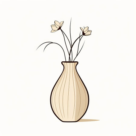 the vase, elegantly illustrated in simple line art, stands out against a pristine white background, its subtle beige hue evoking a sense of understated sophistication, perfect for adding a touch of minimalist chic to any room's decor, while its clean design makes it a versatile piece for any style or setting. ai generatedの素材