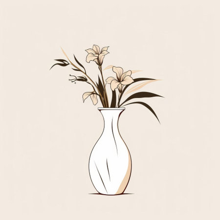the vase, illustrated in simple line art, stands elegantly against a pristine white background, its beige hue adding a touch of warmth and sophistication, perfect for minimalist home decor or as a subtle accent in any room. ai generatedの素材