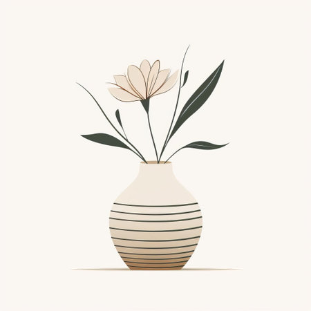 the vase, elegantly illustrated in simple line art, stands out against a pristine white background, its subtle khaki hue adding a touch of earthy sophistication, perfect for modern home decor and minimalist art enthusiasts. ai generatedの素材