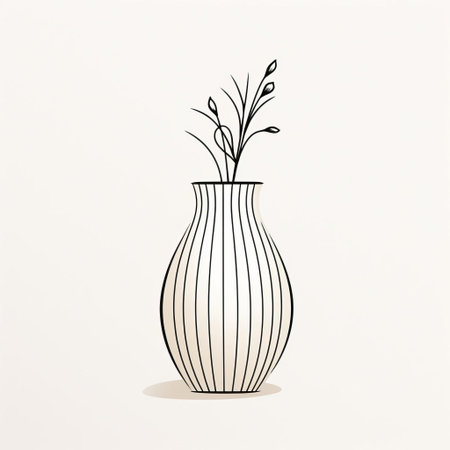 the vase, elegantly illustrated in simple line art, stands out against a crisp white background, its subtle khaki hue adding a touch of earthy sophistication, perfect for minimalist home decor or as a stylish addition to any modern space. ai generatedの素材