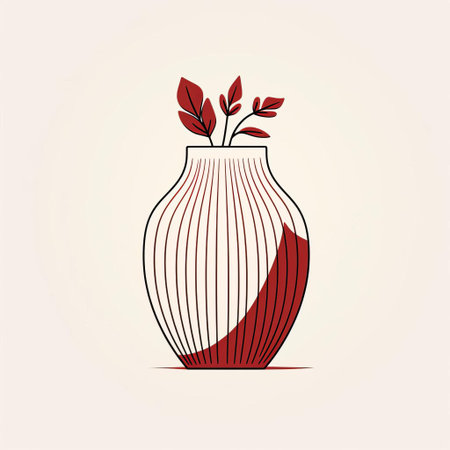 the vase, illustrated in simple line art, stands elegantly against a crisp white background, its slender neck and curved body accentuated by a rich maroon hue, evoking a sense of sophistication and refinement in home decor and interior design. ai generatedの素材