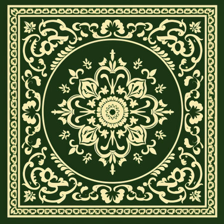 the rug, beautifully designed in a stunning green style, features an intricate vector stencil pattern that adds a touch of elegance and sophistication to any room's decor, perfect for creating a cozy and inviting atmosphere in modern homes and offices. ai generatedの素材