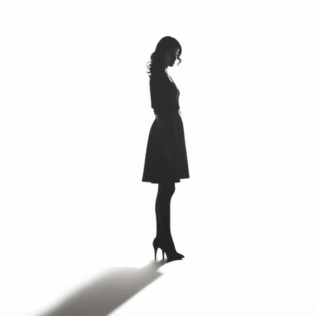 lisa stands elegantly in a full-length silhouette, her slender figure outlined against a stark black and white background, evoking a sense of mystery and sophistication, perfect for art enthusiasts and photography lovers of monochrome portraits and female silhouettes. ai generatedの素材