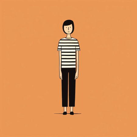 woman stands confidently in a playful illustration by jean jullien, showcasing her full body in a vibrant and whimsical depiction, highlighting her curves and features in a stylized and humorous manner, perfect for art enthusiasts and fans of contemporary illustration. ai generatedの素材