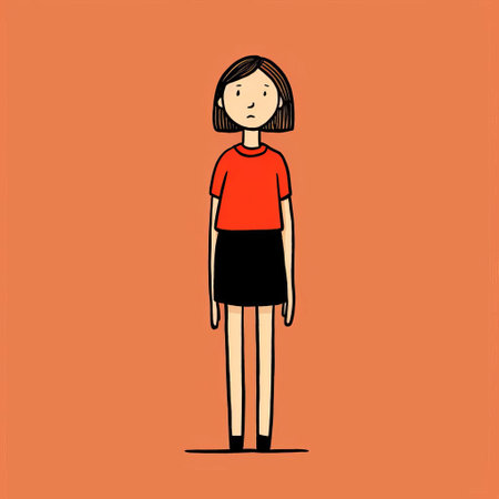 the woman, illustrated in a bold and vibrant style by french artist jean jullien, stands confidently with her feet shoulder-width apart, showcasing her full body in a playful and expressive pose, exuding a sense of freedom and joy, perfect for art lovers and fans of contemporary illustration. ai generatedの素材