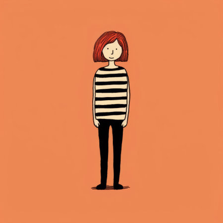 the woman, illustrated by renowned artist jean jullien, stands confidently in a full-body pose, showcasing her vibrant personality through bold lines and playful colors, exuding a sense of modern femininity and carefree spirit, perfect for art enthusiasts and fans of contemporary illustration. ai generatedの素材