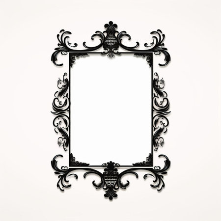 a vintage frame design sits elegantly against a pristine white background, showcasing its flat black borders and ornate details, evoking a sense of classic sophistication and timeless beauty, perfect for framing cherished memories or adding a touch of nostalgia to any room's decor. ai generatedの素材