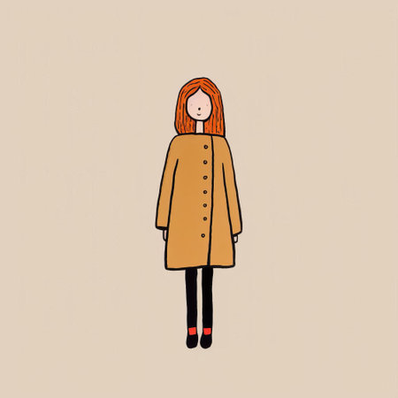 the woman, illustrated by jean jullien, stands confidently in a full-body pose, showcasing her vibrant personality through bold lines and bright colors, exuding a sense of modern femininity and playful elegance, perfect for art lovers and fans of contemporary illustration. ai generatedの素材