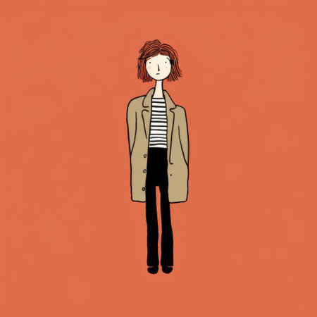 the woman, illustrated by renowned artist jean jullien, stands confidently in a full-body pose, showcasing her vibrant personality through bold lines and bright colors, exuding a sense of modern femininity and playful elegance, perfect for art enthusiasts and fans of contemporary illustration. ai generatedの素材
