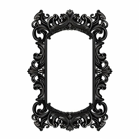 a vintage frame design sits elegantly against a crisp white background, showcasing its intricate flat black details and ornate patterns, evoking a sense of classic sophistication and timeless beauty, perfect for adding a touch of nostalgia to any room's decor or photography display. ai generatedの素材
