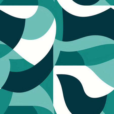 the geometric pattern features a modern minimal design with an endless repetition of teal green shapes, creating a soothing and calming visual effect, perfect for backgrounds, wallpapers, and design elements, evoking feelings of serenity and tranquility in digital art and graphic design. ai generatedの素材