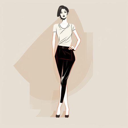 the woman is elegantly depicted in a simple line art vector image, showcasing her full body in a minimalist yet stylish pose, perfect for illustrations, graphics, and designs that require a touch of sophistication and femininity. ai generatedの素材