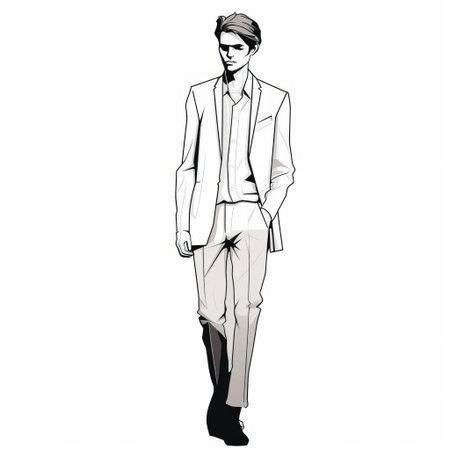 woman standing confidently in a relaxed pose, depicted in a simple yet elegant line art vector image, showcasing her full body in a minimalist yet detailed illustration, perfect for use in various design projects, websites, and digital media. ai generatedの素材