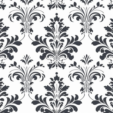damask patterns adorn this elegant vector illustration, set against a crisp white background, showcasing intricate floral motifs and ornate designs, perfect for luxury branding, textiles, and wallpaper designs, evoking a sense of sophistication and refinement. ai generatedの素材