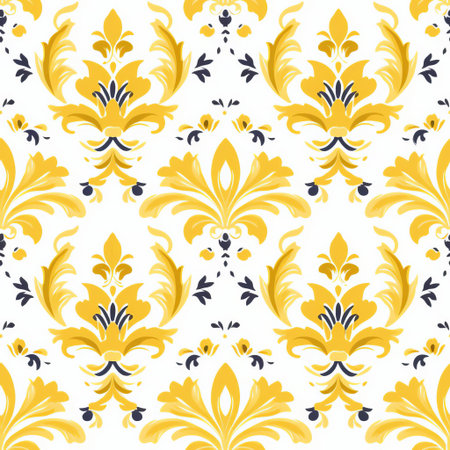 the elegant mustard damask vector icon stands out against a crisp white background, showcasing its intricate floral patterns and ornate details, perfect for adding a touch of sophistication and luxury to any design, from wallpapers to textiles and beyond. ai generatedの素材