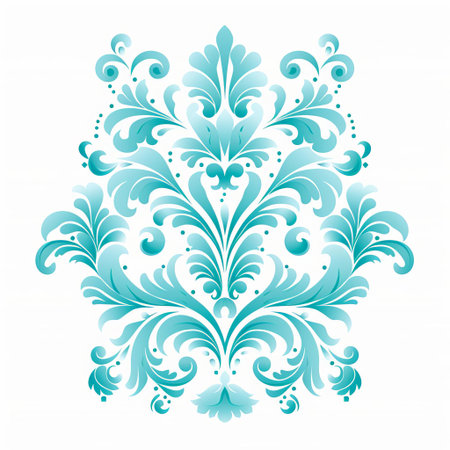 the elegant aqua damask vector icon stands out against a crisp white background, showcasing its intricate floral patterns and ornate details, perfect for adding a touch of sophistication to any design project, from luxury branding to high-end packaging and elegant invitations. ai generatedの素材